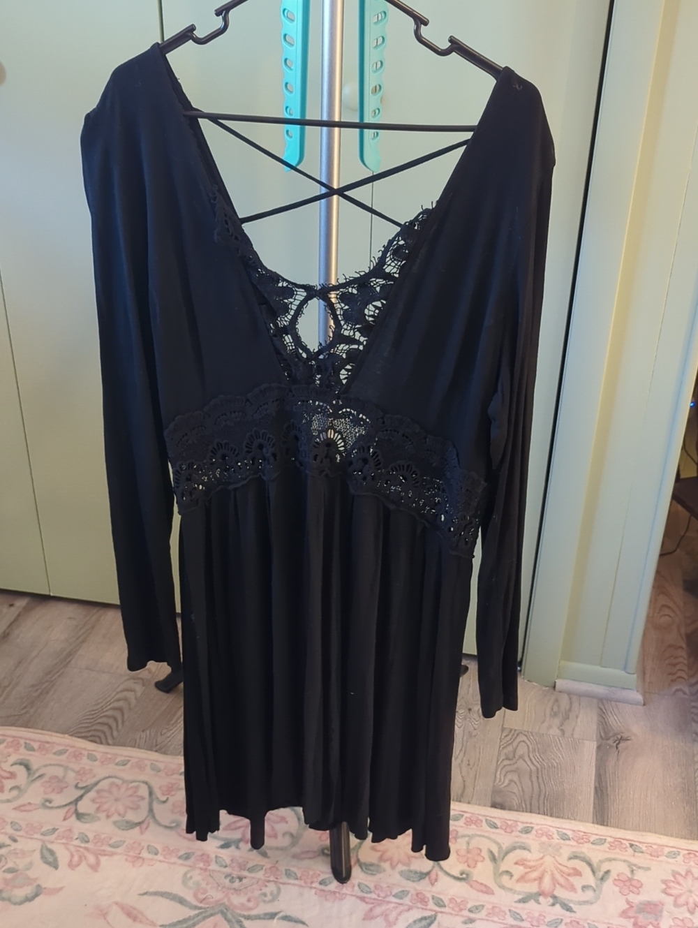 Vocal Black Lace-Trim Crisscross Back Midi Dress